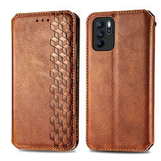 Leather Case Stands Flip Cover Holder S01D for Oppo Reno6 Z 5G Brown