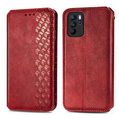 Leather Case Stands Flip Cover Holder S01D for Oppo Reno6 Z 5G Red