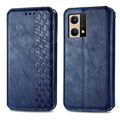 Leather Case Stands Flip Cover Holder S01D for Oppo Reno7 4G Blue