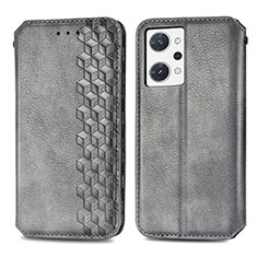 Leather Case Stands Flip Cover Holder S01D for Oppo Reno7 A Gray