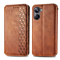 Leather Case Stands Flip Cover Holder S01D for Realme 10 Pro 5G Brown