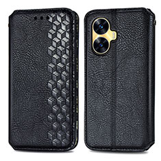Leather Case Stands Flip Cover Holder S01D for Realme C55 Black