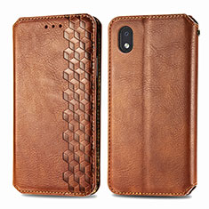 Leather Case Stands Flip Cover Holder S01D for Samsung Galaxy A01 Core Brown