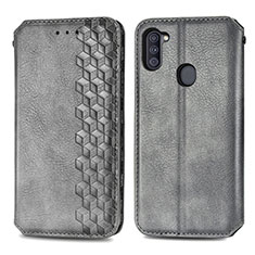 Leather Case Stands Flip Cover Holder S01D for Samsung Galaxy A11 Gray