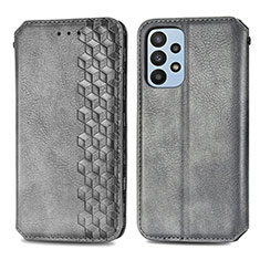 Leather Case Stands Flip Cover Holder S01D for Samsung Galaxy A23 5G Gray