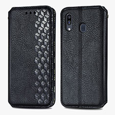 Leather Case Stands Flip Cover Holder S01D for Samsung Galaxy A30 Black