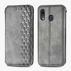 Leather Case Stands Flip Cover Holder S01D for Samsung Galaxy A30 Gray