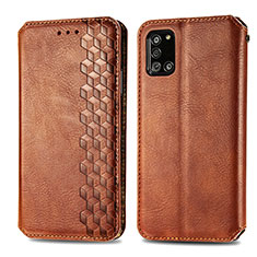 Leather Case Stands Flip Cover Holder S01D for Samsung Galaxy A31 Brown
