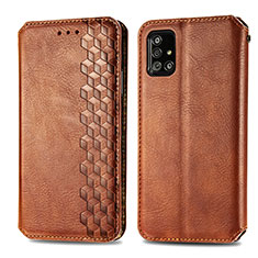 Leather Case Stands Flip Cover Holder S01D for Samsung Galaxy A51 5G Brown