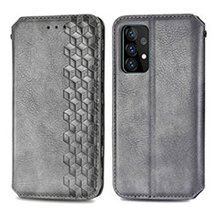 Leather Case Stands Flip Cover Holder S01D for Samsung Galaxy A52 4G Gray