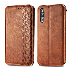 Leather Case Stands Flip Cover Holder S01D for Samsung Galaxy A70 Brown