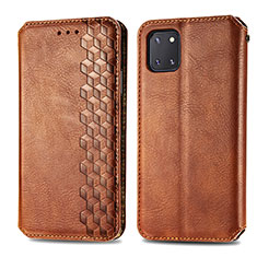 Leather Case Stands Flip Cover Holder S01D for Samsung Galaxy A81 Brown
