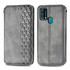 Leather Case Stands Flip Cover Holder S01D for Samsung Galaxy F41 Gray