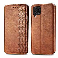 Leather Case Stands Flip Cover Holder S01D for Samsung Galaxy F62 5G Brown