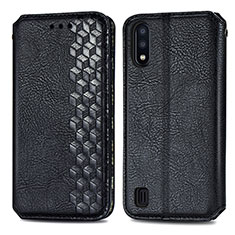 Leather Case Stands Flip Cover Holder S01D for Samsung Galaxy M01 Black