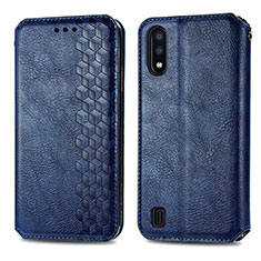 Leather Case Stands Flip Cover Holder S01D for Samsung Galaxy M01 Blue