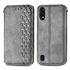 Leather Case Stands Flip Cover Holder S01D for Samsung Galaxy M01 Gray