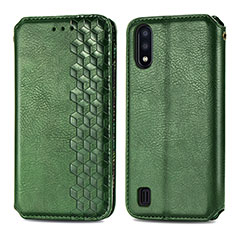 Leather Case Stands Flip Cover Holder S01D for Samsung Galaxy M01 Green