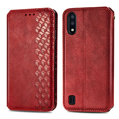 Leather Case Stands Flip Cover Holder S01D for Samsung Galaxy M01 Red