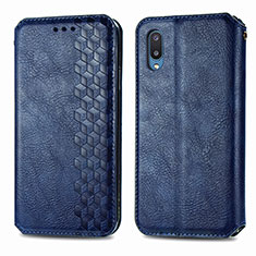 Leather Case Stands Flip Cover Holder S01D for Samsung Galaxy M02 Blue