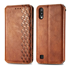 Leather Case Stands Flip Cover Holder S01D for Samsung Galaxy M10 Brown