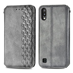 Leather Case Stands Flip Cover Holder S01D for Samsung Galaxy M10 Gray