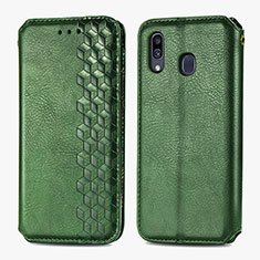 Leather Case Stands Flip Cover Holder S01D for Samsung Galaxy M10S Green