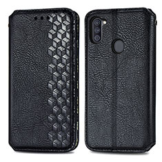 Leather Case Stands Flip Cover Holder S01D for Samsung Galaxy M11 Black