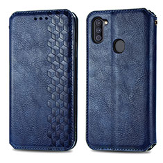 Leather Case Stands Flip Cover Holder S01D for Samsung Galaxy M11 Blue