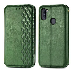 Leather Case Stands Flip Cover Holder S01D for Samsung Galaxy M11 Green
