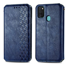 Leather Case Stands Flip Cover Holder S01D for Samsung Galaxy M21 Blue