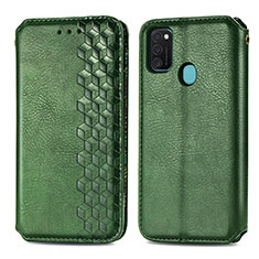 Leather Case Stands Flip Cover Holder S01D for Samsung Galaxy M21 Green