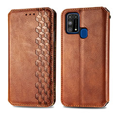 Leather Case Stands Flip Cover Holder S01D for Samsung Galaxy M31 Brown
