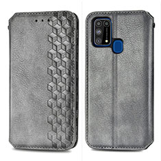 Leather Case Stands Flip Cover Holder S01D for Samsung Galaxy M31 Prime Edition Gray