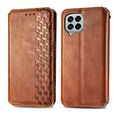 Leather Case Stands Flip Cover Holder S01D for Samsung Galaxy M33 5G Brown