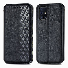 Leather Case Stands Flip Cover Holder S01D for Samsung Galaxy M51 Black