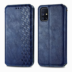 Leather Case Stands Flip Cover Holder S01D for Samsung Galaxy M51 Blue