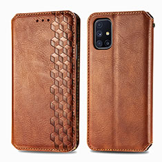 Leather Case Stands Flip Cover Holder S01D for Samsung Galaxy M51 Brown