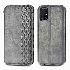 Leather Case Stands Flip Cover Holder S01D for Samsung Galaxy M51 Gray