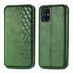 Leather Case Stands Flip Cover Holder S01D for Samsung Galaxy M51 Green