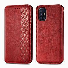 Leather Case Stands Flip Cover Holder S01D for Samsung Galaxy M51 Red