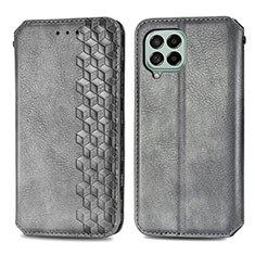 Leather Case Stands Flip Cover Holder S01D for Samsung Galaxy M53 5G Gray