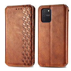 Leather Case Stands Flip Cover Holder S01D for Samsung Galaxy M80S Brown