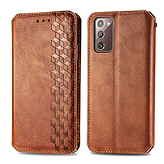 Leather Case Stands Flip Cover Holder S01D for Samsung Galaxy Note 20 5G Brown