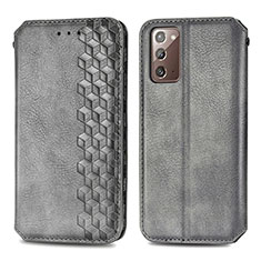 Leather Case Stands Flip Cover Holder S01D for Samsung Galaxy Note 20 5G Gray