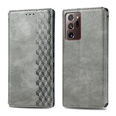 Leather Case Stands Flip Cover Holder S01D for Samsung Galaxy Note 20 Ultra 5G Gray
