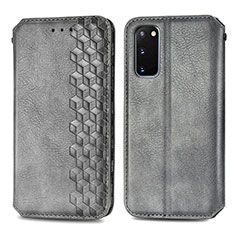 Leather Case Stands Flip Cover Holder S01D for Samsung Galaxy S20 5G Gray