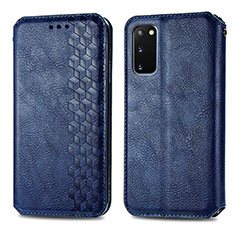 Leather Case Stands Flip Cover Holder S01D for Samsung Galaxy S20 Blue