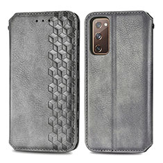 Leather Case Stands Flip Cover Holder S01D for Samsung Galaxy S20 FE 5G Gray