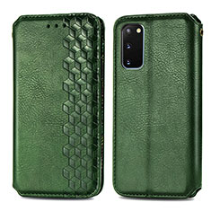 Leather Case Stands Flip Cover Holder S01D for Samsung Galaxy S20 Green